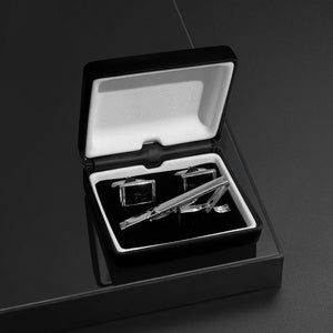 UJOY Cufflinks and Tie Pin Set Blanks Black Color Shirt Tuxedo Buttons Packed in Cufflink Box for Men