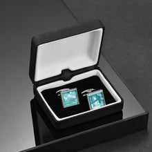 Cargar imagen en el visor de la galería, UJOY Men&#39;s Jewelry Cufflinks Blue Stone for Tuxedo Shirts for Weddings, Business, Dinner