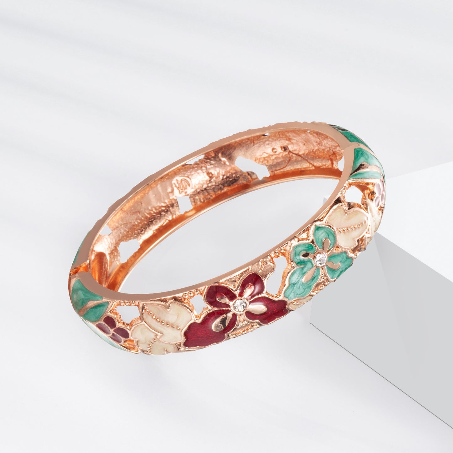 UJOY Fashion Cloisonne Bracelets Gold Plated Butterfly Filigree Enameled Women Gifts Bangles Spring Hinged