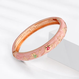 UJOY Women's Bangle Bracelet Golded Alloy Hinged Flower Enameled Cloisonne Jewelry with Gift Box 55B01