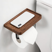 Load image into Gallery viewer, SARIHOSY Wooden Toilet Paper Holder Black Walnut Roll Paper Storage Rack Roll Paper Accessories With Mobile Phone Storage Rack 115-C