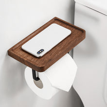 Load image into Gallery viewer, SARIHOSY Wooden Toilet Paper Holder Black Walnut Roll Paper Storage Rack Roll Paper Accessories With Mobile Phone Storage Rack