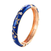 Load image into Gallery viewer, UJOY Bangles 5 Pcs Enamel Jewelry Set Different Colors Gold Flower Engraved Cloisonne Bracelets Pack in a Box 5 PCS