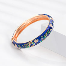 Load image into Gallery viewer, UJOY Vintage Cloisonne Bracelets Cuff Golden Metal Bangles Indian Flower Colorful Enameled Jewelry Gift For Women