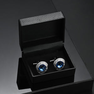 UJOY Mens Cufflinks Elegant Style Cuff Link Super Shiny Navy Blue Crystal Circular Cufflinks with Gift Box