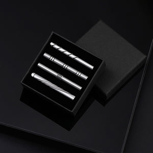 UJOY Tie Clips for Men, 4 Pcs Tie Bars Pinch Clip Set Silver 2.3 Inches Business Shirt Necktie Parts