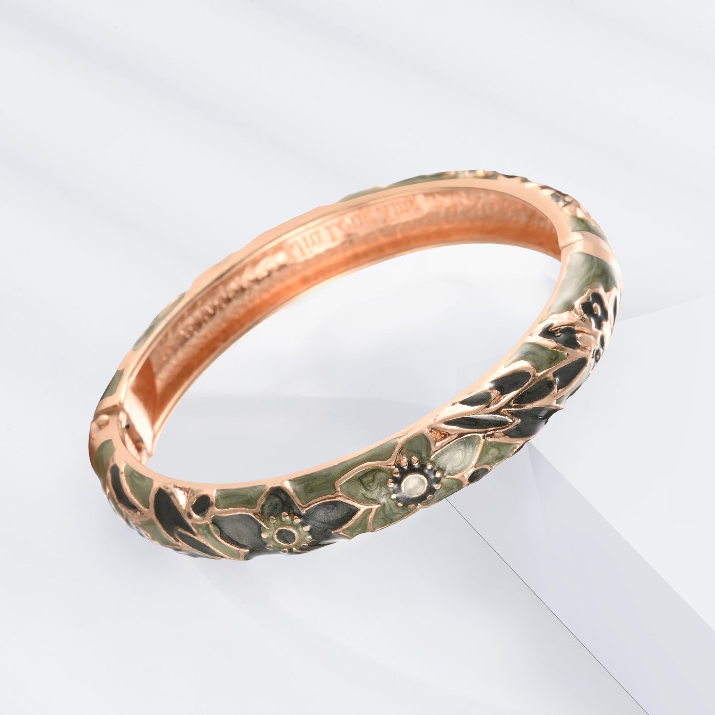 UJOY Bracelet Cloisonne Jewelry Fashion Opening Hinged Bangles Crafted Blue Colored Enamel Flower Gifts for Women