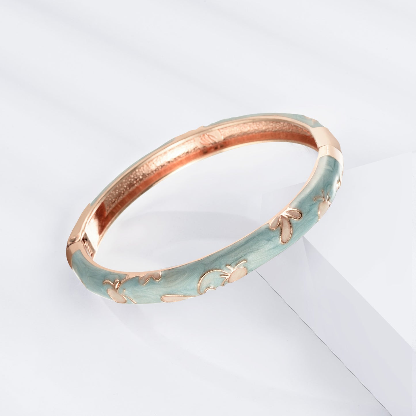 UJOY Fashion Cloisonne Bracelets Gold Plated Butterfly Filigree Enameled Womens Gifts Bangles Spring Hinged