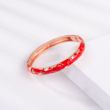 Cargar imagen en el visor de la galería, UJOY Vintage Set of Cloisonne Bracelets Cuff Golden Metal Bangles Indian Flower Red Enameled Jewelry