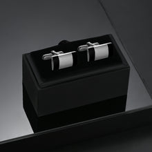 Load image into Gallery viewer, UJOY Silver Color with Black Lines Men&#39;s Jewelry Cufflinks Shirts for Weddings, Business, Dinner