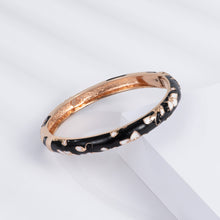 Cargar imagen en el visor de la galería, UJOY Cloisonne Bracelet Openable Hinge Gold Cuff Enamel Flower Black Bangle Jewelry Gift for Women
