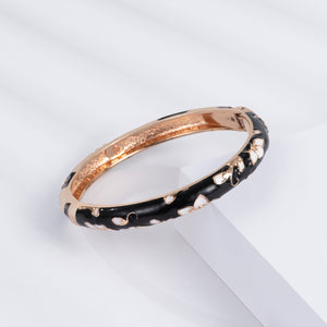 UJOY Cloisonne Bracelet Openable Hinge Gold Cuff Enamel Flower Black Bangle Jewelry Gift for Women