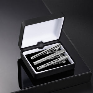 UJOY Tie Clips for Men, 3 Pcs Tie Bars Pinch Clip Set 2.3 Inches Business Shirt Necktie Parts Silver Black