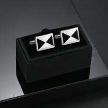 Load image into Gallery viewer, UJOY Silver Color with Black Triangles Men&#39;s Jewelry Cufflinks for Shirts for Weddings, Business, Dinner