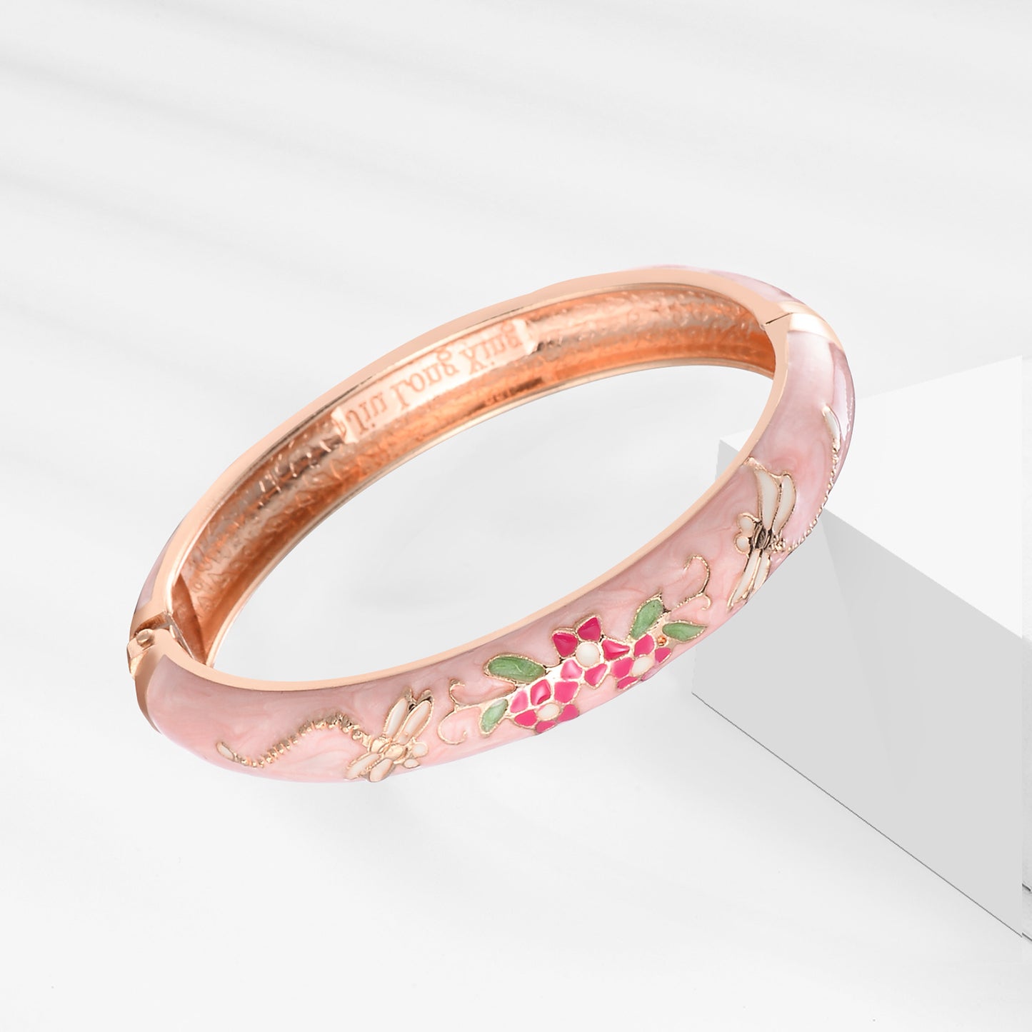 UJOY Womens Multi-Colors Cloisonne Bracelet Gold Plated Flower Hollowed Enameled Hinged Cuff Bangles Jewelry