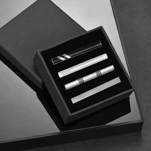 UJOY Tie Clips for Men, 4 Pcs Tie Bars Clip Set Silver Black 2.3 Inches Business Shirt Necktie Parts