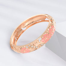 Load image into Gallery viewer, UJOY Women Multi-Colors Cloisonne Bracelet Gold Plated Flower Hollowed Enameled Hinged Cuff Bangles Jewelry Gift