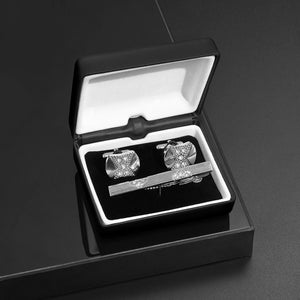 UJOY Silver Cufflinks and Tie Clips Pins Set in Gift Box