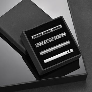 UJOY Tie Clips for Men 4 Pcs Tie Bars Pinch Clip Set Black Silver 2.3 Inches Business Shirt Necktie Parts