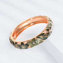 Load image into Gallery viewer, UJOY Bracelet Cloisonne Jewelry Fashion Opening Hinged Bangles Crafted Blue Colored Enamel Flower Gifts for Women