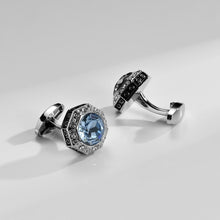 Cargar imagen en el visor de la galería, UJOY Light Blue Crystal Cufflinks for Men Colorful Elegant Mens Cuff Links for Wedding Party as Unique Gift