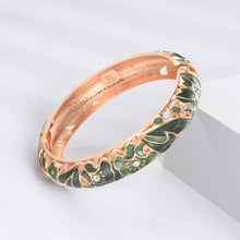 Cargar imagen en el visor de la galería, UJOY Vintage Set of Jewelry Cloisonne Handcrafted Enameled Gorgeous Rhinestone Rose Gold Hinged Cuff Bracelets