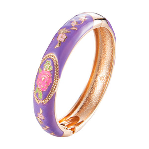 UJOY Bangles 5 Pcs Enamel Jewelry Different Colors Set Rose Gold Flower Engraved Cloisonne Bracelets Pack in a Box 5 PCS