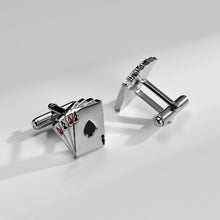 Load image into Gallery viewer, UJOY Cufflinks for Wedding Business Mens Gifts Playing Cards 4A Poker Shirts Silver for Vegas Casino Night Event