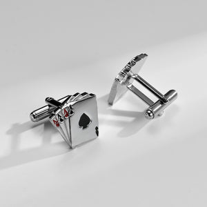 UJOY Cufflinks for Wedding Business Mens Gifts Playing Cards 4A Poker Shirts Silver for Vegas Casino Night Event