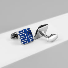 Load image into Gallery viewer, UJOY Blue Color with White Lines Decorated Men&#39;s Jewelry Cufflinks Shirts for Weddings, Business, Dinner
