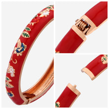 Cargar imagen en el visor de la galería, UJOY Gorgeous Jewelry Enemal Bracelets-Cloisonne Floral Golden Spring Openable Cuff Bangles Gifts for Women Girl