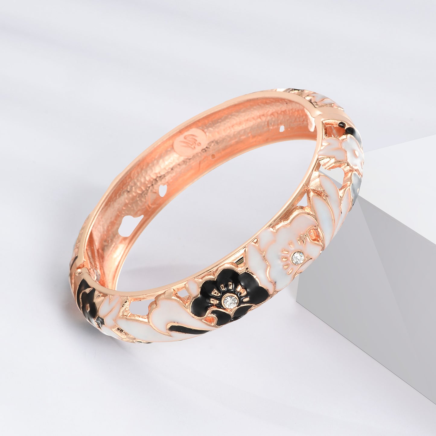 UJOY Womens Multi-Colors Cloisonne Bracelet Gold Plated Flower Hollowed Enameled Hinged Cuff Bangles