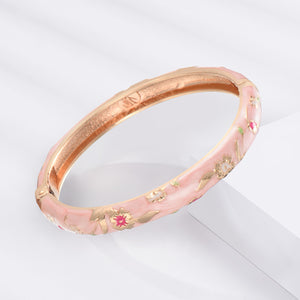 UJOY Women Multi-Colors Cloisonne Bracelet Gold Plated Flower Hollowed Enameled Hinged Cuff Bangles Jewelry Gift