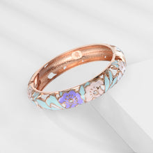 Cargar imagen en el visor de la galería, UJOY Vintage Jewelry Cloisonne Handcrafted Enameled Gorgeous Rhinestone Rose Gold Hinged Cuff Bracelet