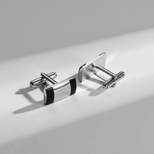 Load image into Gallery viewer, UJOY Silver Color with Black Lines Men&#39;s Jewelry Cufflinks Shirts for Weddings, Business, Dinner