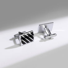 Load image into Gallery viewer, UJOY Men&#39;s Jewelry Cufflinks for Shirts for Weddings, Business, Dinner Enamel Black in Silver