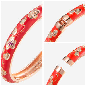 UJOY Gorgeous Jewelry Enemal Bracelets-Cloisonne Floral Golden Spring Openable Cuff Bangles Gifts for Women Girl