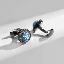 Cargar imagen en el visor de la galería, UJOY Dark Silver Color with Blue Stone Decorated Men&#39;s Jewelry Cufflinks Shirts for Weddings, Business, Dinner