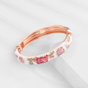UJOY Cloisonne Bangles Gorgeous Flowers Set Enameled Gold Plated Handcrafted Bracelets Jewelry
