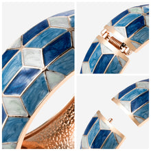 Load image into Gallery viewer, UJOY Enamel Bracelet Bangle Golden Carved Alloy Hinged Cloisonne Jewelry