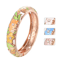 Cargar imagen en el visor de la galería, UJOY Different Colors Enamel Jewelry Set Golden Flower Engraved 4 PCS Cloisonne Bracelets in a Box