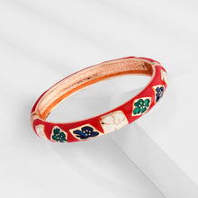 Load image into Gallery viewer, UJOY Vintage Jewelry Cloisonne Handcrafted Enameled Gorgeous Rhinestone Rose Gold Hinged Cuff Bracelet Bangles