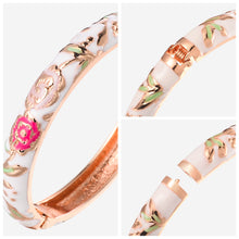 Load image into Gallery viewer, UJOY Women&#39;s Bangle Bracelet Golded Alloy Hinged Flower Enameled Cloisonne Jewelry