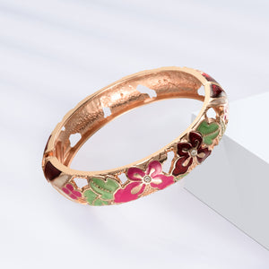UJOY Fashion Cloisonne Bracelets Gold Plated Butterfly Filigree Enameled Womens Gifts Bangles Spring Hinged