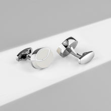 Load image into Gallery viewer, UJOY Classic Oval Blank Cufflinks White for Mens French Shirt Cuff Buttons High Polishing Silver Metal Cuff links