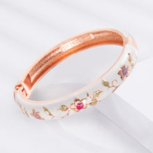 Cargar imagen en el visor de la galería, UJOY Cloisonne Bracelet Flower Gold Hinge Indian Cuff Bangle Enameled Jewelry Bracelets for Women Gift