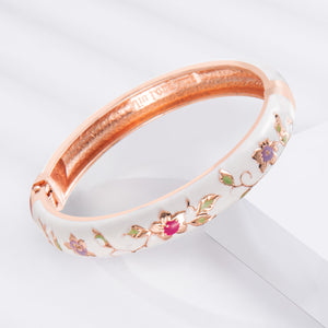 UJOY Cloisonne Bracelet Flower Gold Hinge Indian Cuff Bangle Enameled Jewelry Bracelets for Women Gift