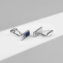 Load image into Gallery viewer, UJOY Silver Color with Blue stones Men&#39;s Jewelry Cufflinks for Tuxedo Shirts for Weddings, Business, Dinner