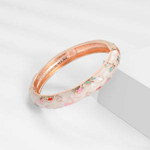 UJOY Handcrafted Cloisonne Bangle Bracelets Golden Flower Enamel Metal Handcuff Jewelry Set Box Gift for Women 55A108-55B30