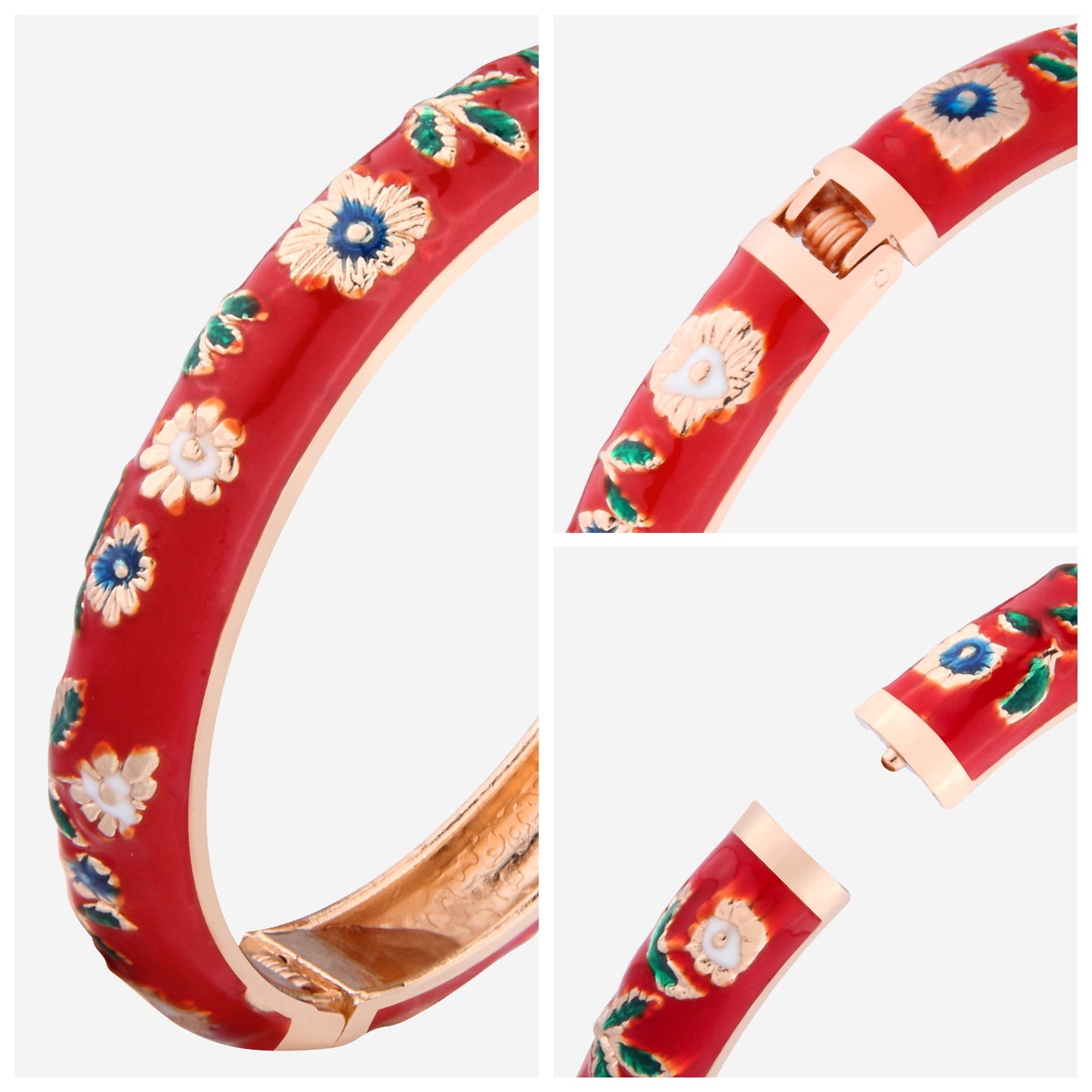 UJOY Gorgeous Jewelry Enemal Bracelets-Cloisonne Floral Golden Spring Openable Cuff Bangles Gifts for Women Girl